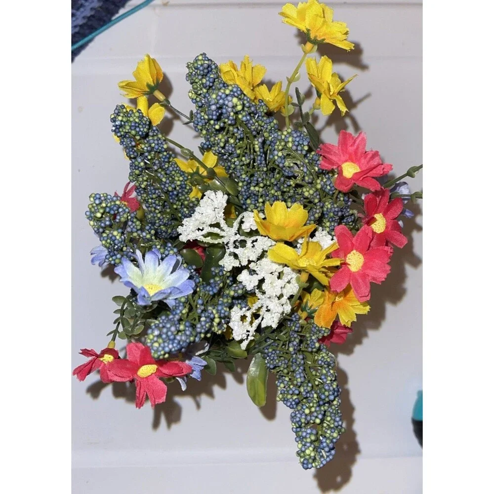 NWT Ashland Faux Wildflowers Arrangement In White Pot Vase 10 in x 5 in